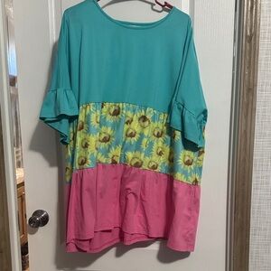 Sunflower Ruffle Sleeve Babydoll shirt